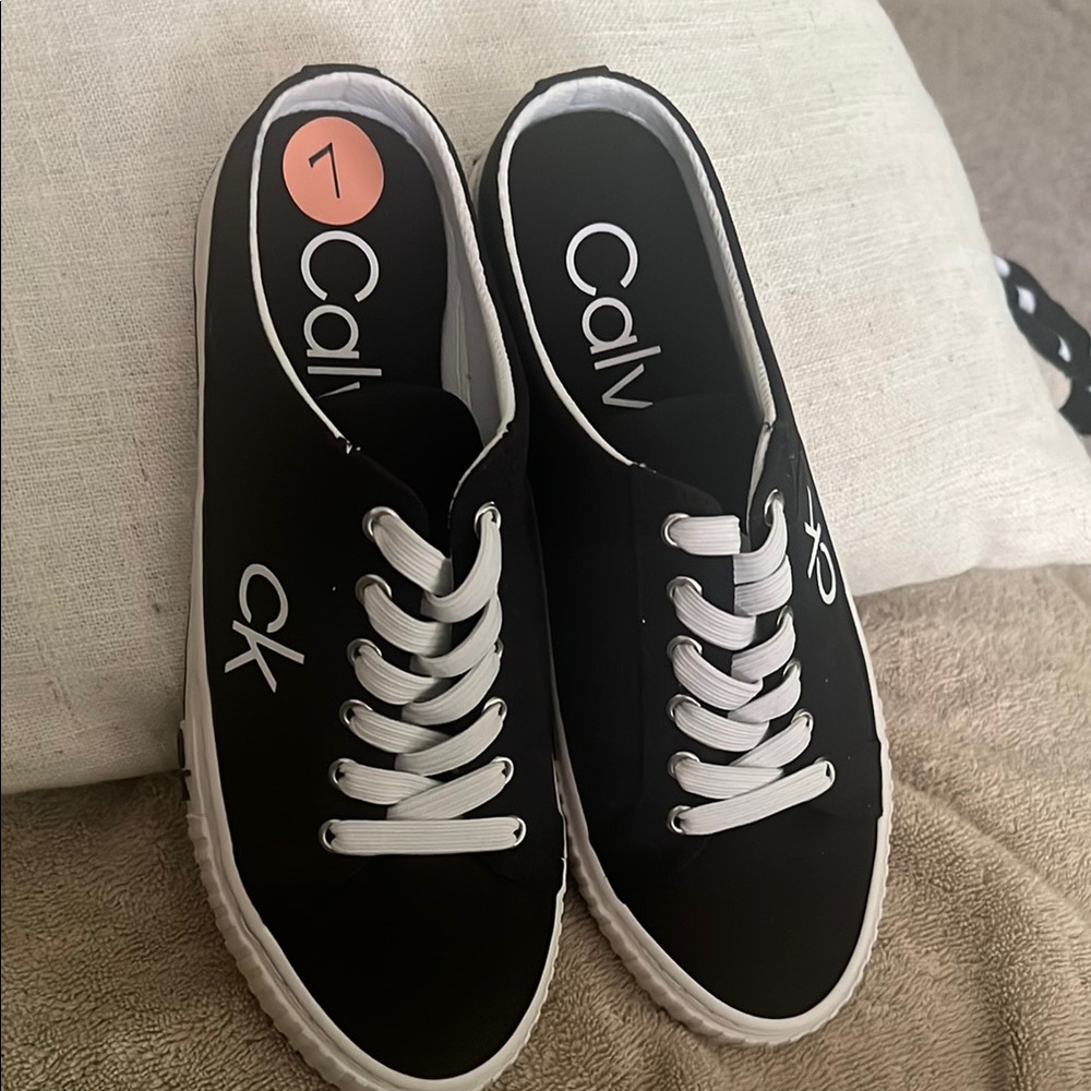 Calvin Klein Black Canvas Sneakers with White Accents